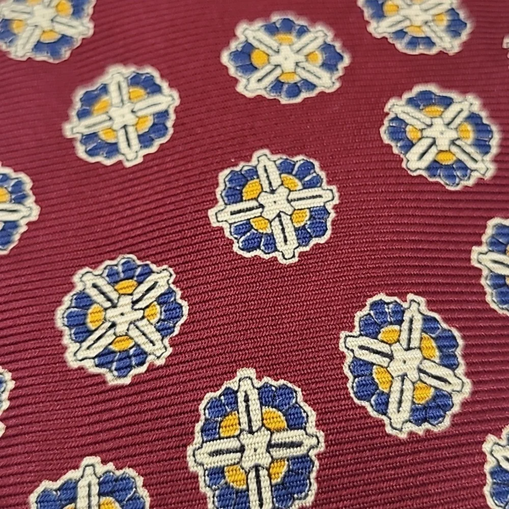 Polo Ralph Lauren 100% Cotton Made in USA Red Blue Gold Geometric Men's Tie